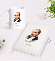 BK Gift Kişiye Özel Atatürk Temalı Beyaz Defter Kalem Kupa Seti-12 (Model 1)