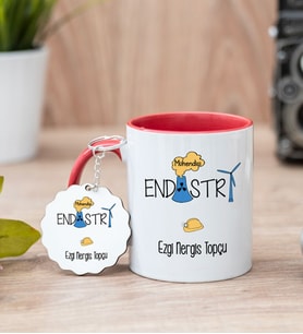 Endüstri Mühendisi Kırmızı Kupa Bardak Ve Anahtarlık Set