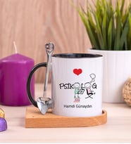 Psikolog Ahşap Altlıklı Siyah Kupa Bardak