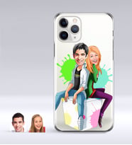 BK Gift Kişiye Özel Sevgililer Karikatürlü iPhone 11 Pro İnce Şeffaf Silikon Telefon Kapağı-35 (Beyaz)