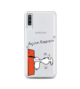 Snoopy Tasarımlı Süper Şeffaf Silikon Telefon Kılıfı Samsung A70