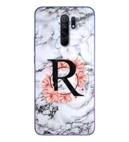 Mermer Çiçekli Harf Tasarım Süper Şeffaf Silikon Telefon Kılıfı Xiomai Redmi 9 R