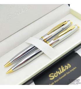 Scrikss 39 Gold Krom Tükenmez Kalem + Versatil Kalem Set  Scrikss Kalem  İsme Özel Kalem  Hediyelik Kalem