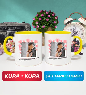 İkili Sevgiliye Sevgililer Günü Hediyesi 12 Kupa Bardak Sarı