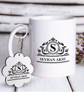 BK Gift Kişiye Özel İsimli Beyaz Kupa ve Anahtarlık Hediye Seti-12 (Model 1)