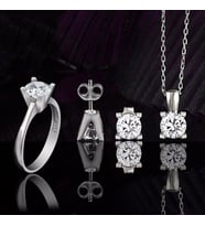 Else Silver Pırlanta Montürü V Kasa Tek Taş Gümüş Takı Seti