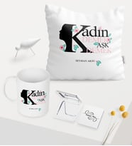 Kadınlara Özel Beyaz Kupa Ayna Yastık Seti - 2