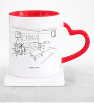 BK Gift Kişiye Özel Mesleki İç Mimar Kırmızı Kalpli Kupa Bardak  5
