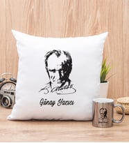 Atatürk Siluetli Yastık ve Silver Kupa Bardak
