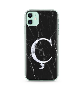 Iphone 11 Siyah Mermer Harf Tasarımlı Telefon Kılıfı Ç-Harfi 