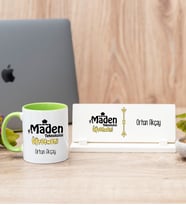 Maden Teknolojisi Öğretmeni Yeşil Kupa Bardak Ve Masa İsimliği Hediye Seti