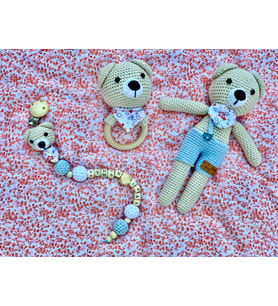 Amigurumi Ayıcık Bebek Seti Mavi (Krem)