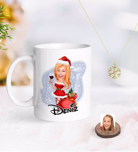 BK Gift Kişiye Özel Kadın Yeni Yıl Karikatürlü Kupa ve Kar Tanesi Kolye-1 (Model 1)