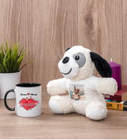 Sevgiliye Hediye Tarihli ve İsimli Siyah Kupa Bardak ve Peluş Köpek
