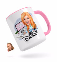 BK Gift Kişiye Özel Kadın Genel Müdür Karikatürlü Pembe Kupa Bardak-1