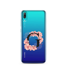 Pembe Çiçekli Harf Tasarım Süper Şeffaf Silikon Telefon Kılıfı Huawei Y7 Pro 201