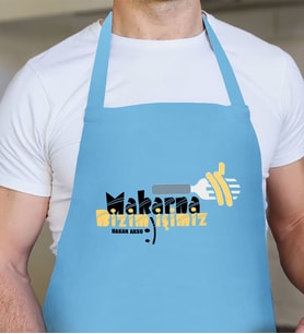 BK Gift Kişiye Özel Makarna Bizim İşimiz Mavi Erkek Mutfak Önlüğü