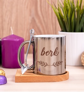 Erkeklere Hediye Ahşap Altlıklı Silver Kupa Bardak