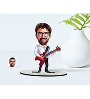 BK Gift Kişiye Özel Erkek Gitarist Karikatürlü Ahşap Biblo Model-2 (Beyaz)