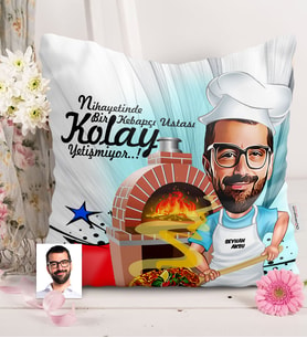 BK Gift Kişiye Özel Bay Kebapçı Ustası Karikatürlü  Yastık  1