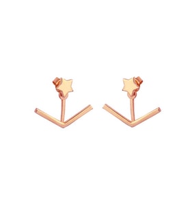 925 Ayar Gümüş V - Yıldız Ear jacket Küpe Rose (Pembe)-Standart