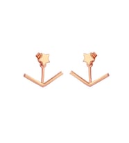 925 Ayar Gümüş V - Yıldız Ear jacket Küpe Rose (Pembe)-Standart
