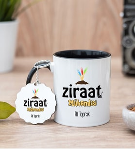 Ziraat Mühendisi Siyah Kupa Bardak Ve Anahtarlık Set