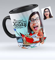 BK Gift Kişiye Özel Bayan Bankacı Karikatürlü Siyah Kupa Bardak  1