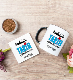 Tarih Öğretmeni Siyah Kupa Bardak Ve Bardak Altlığı Seti
