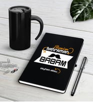 BK Gift Kişiye Özel Benim Kahraman Babam Siyah Defter Kalem Termos Mug Seti (Model 1)