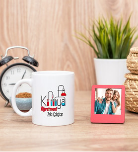 Kimya Öğretmeni Beyaz Kupa Bardak ve Kırmızı Mini Fotoğraf Çerçevesi