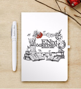 BK Gift Kişiye Özel En İyi Öğretmen Beyaz Defter ve Kalem Hediye Seti-8