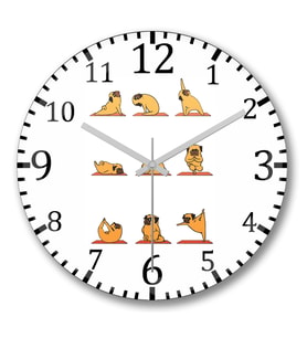 Pug Yoga Duvar Saati Bombeli Gercek Cam