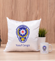 Polis Logolu Kare Yastık ve Beyaz Kupa Bardak