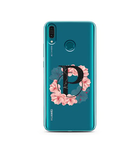 Pembe Çiçekli Harf Tasarım Süper Şeffaf Silikon Telefon Kılıfı Huawei Y9 2019 P-