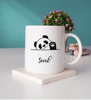 Panda Tasarımlı Kişiye Özel Hediye Panda Kupa Bardak ve Taş Bardak Altlığı Hediye Seti