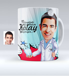 BK Gift Kişiye Özel Bay Diş Hekimi Karikatürlü Beyaz Kupa Bardak  3