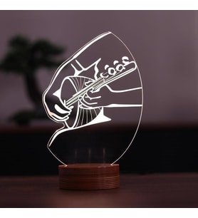 Saz Figürlü Dekoratif Hediye Led Masa Lambası 7 Işık Rengi Ahşap Taban