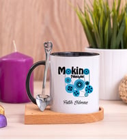 Makine Teknisyeni Ahşap Altlıklı Siyah Kupa Bardak