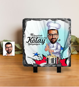 BK Gift Kişiye Özel Bay Chef Karikatürlü Dekoratif Doğal Taş  2