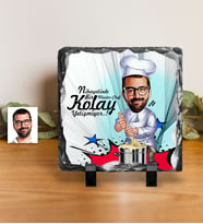 BK Gift Kişiye Özel Bay Chef Karikatürlü Dekoratif Doğal Taş  2