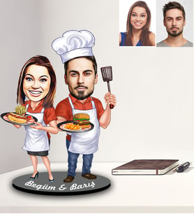 Kişiye Özel Aşçı Sevgili Karikatürlü Ahşap Biblo Model-2