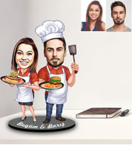 Kişiye Özel Aşçı Sevgili Karikatürlü Ahşap Biblo Model-2