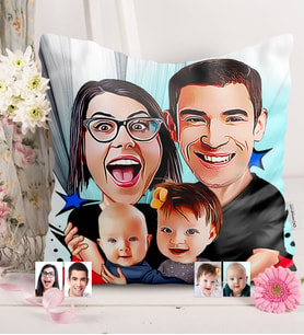 BK Gift Kişiye Özel Aile Karikatürlü  Yastık  4