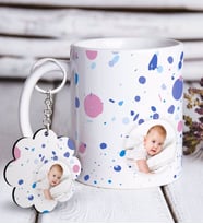 BK Gift Kişiye Özel Fotoğraflı Beyaz Kupa ve Anahtarlık Hediye Seti-4 (Model 1)