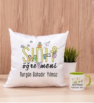 Sınıf Öğretmeni Kare Yastık ve Yeşil Kupa Bardak