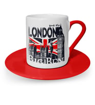 BK Gift Kişiye Özel London Tasarımlı Kırmızı Türk Kahvesi Fincanı  3