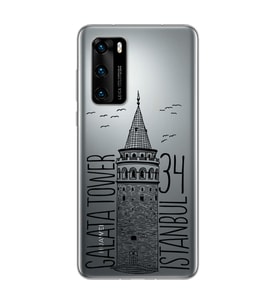 Galata Tasarımlı Süper Şeffaf Silikon Telefon Kılıfı Huawei P40