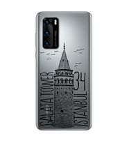 Galata Tasarımlı Süper Şeffaf Silikon Telefon Kılıfı Huawei P40