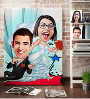 BK Gift Kişiye Özel Gelin Damat Karikatür Kanvas Tablo 70x100cm 2
